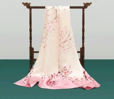 100% Silk Scarf Women neckerchief long Shawl Wrap floral pink red beige SJ35-186