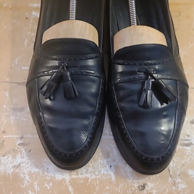 Peter Huber Tassel Loafers Mens Sz 9 M Black Leather Made in Spain Office Preppy Made in Italy Peter Huber Black Tassel Kiltie Loafer Size 9  main image 4