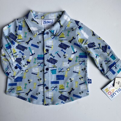 Zutano Shirt Size Newborn Baby Boys Tools NWT Blue Carpenter Hammer Wrench  Nails