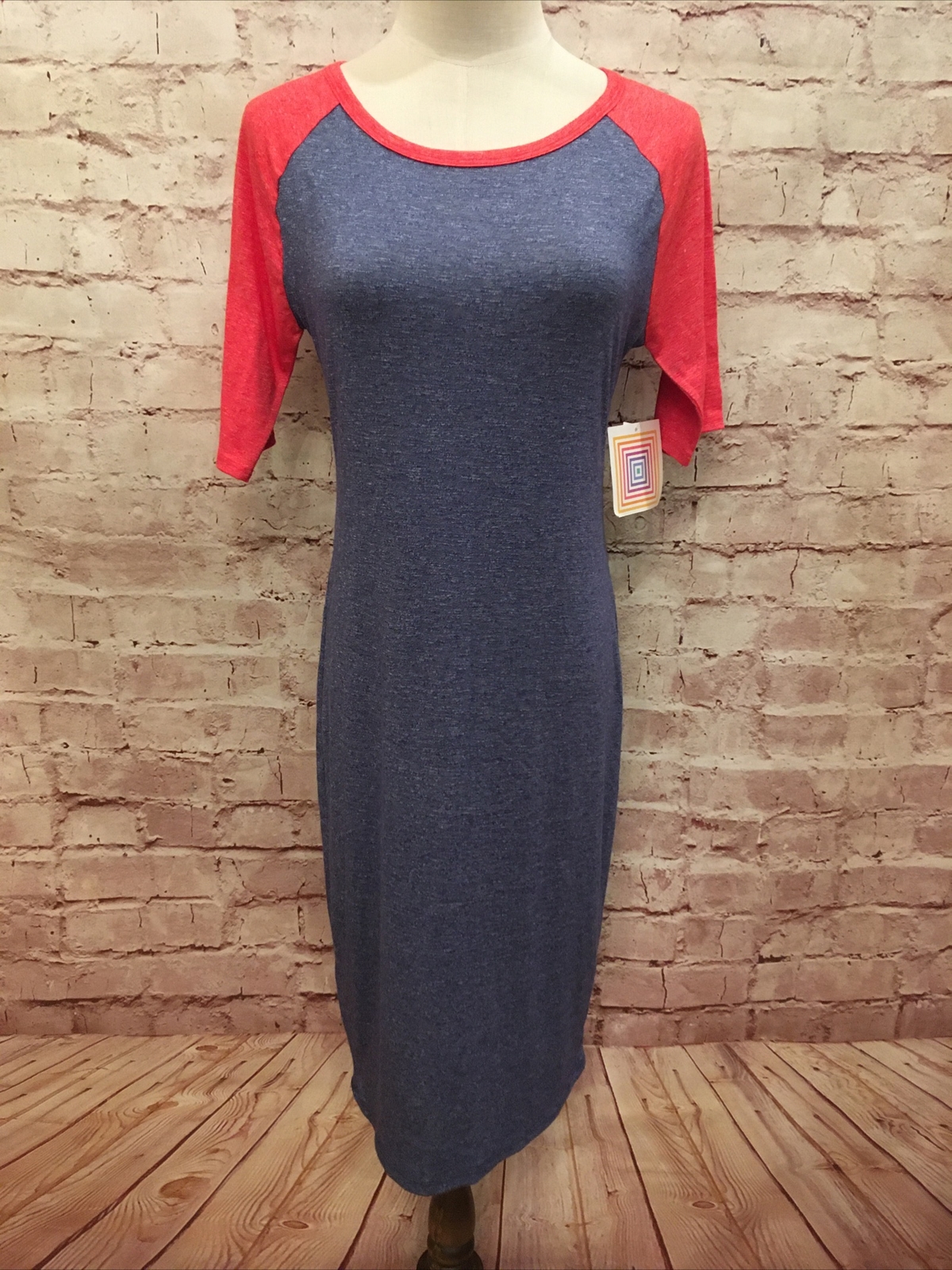 LuLaRoe Womens XS Julia Pencil Sheath Dress Raglan Sleeve Blue Red Heather NEW