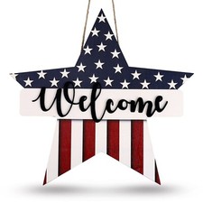 Whaline 4th of July Star Wooden Hanging Sign Patriotic Door Decorations Indep...