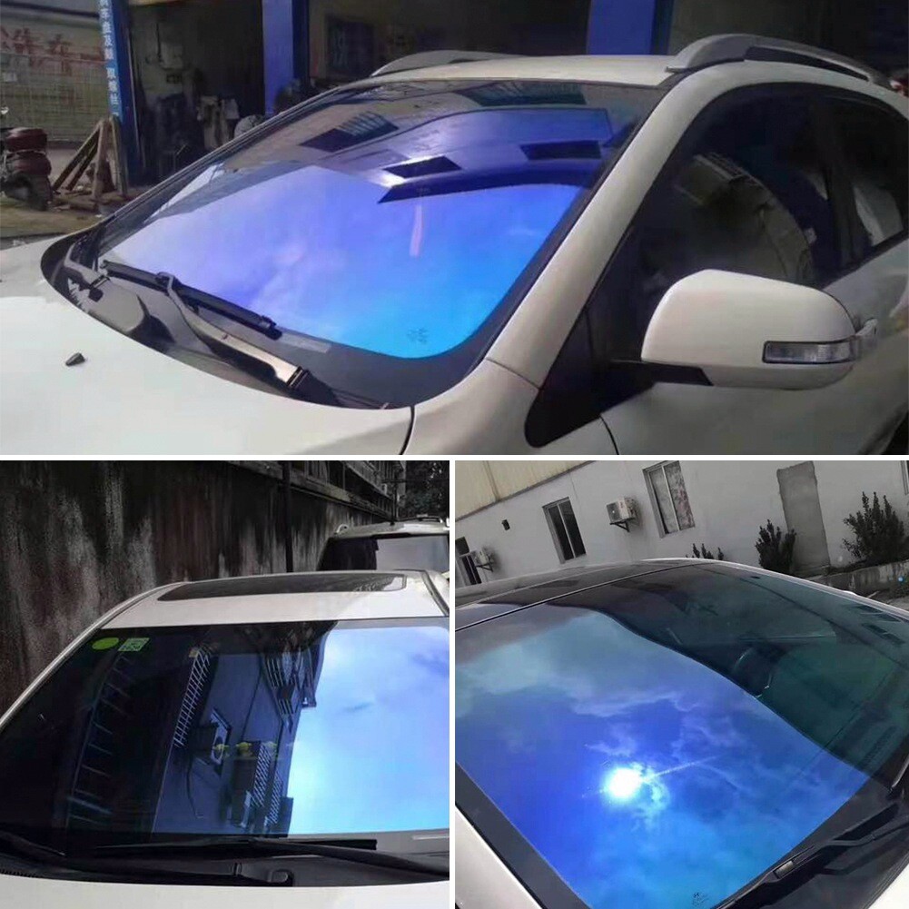 Dark Blue Chameleon Windshield Tint Car Window Foils Solar Protection Film Windshield Sun Shade Tint Film 19.68'' x 118
