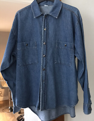 VINTAGE 1980er HERREN STIEFEL BLAU JEANSHEMD SILBER KNÖPFE EXTRA LARGE