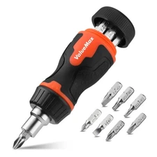ValueMax 8-in-1 Stubby Ratcheting Screwdriver Magnetic Multi-bit 1/4" Nut Driver
