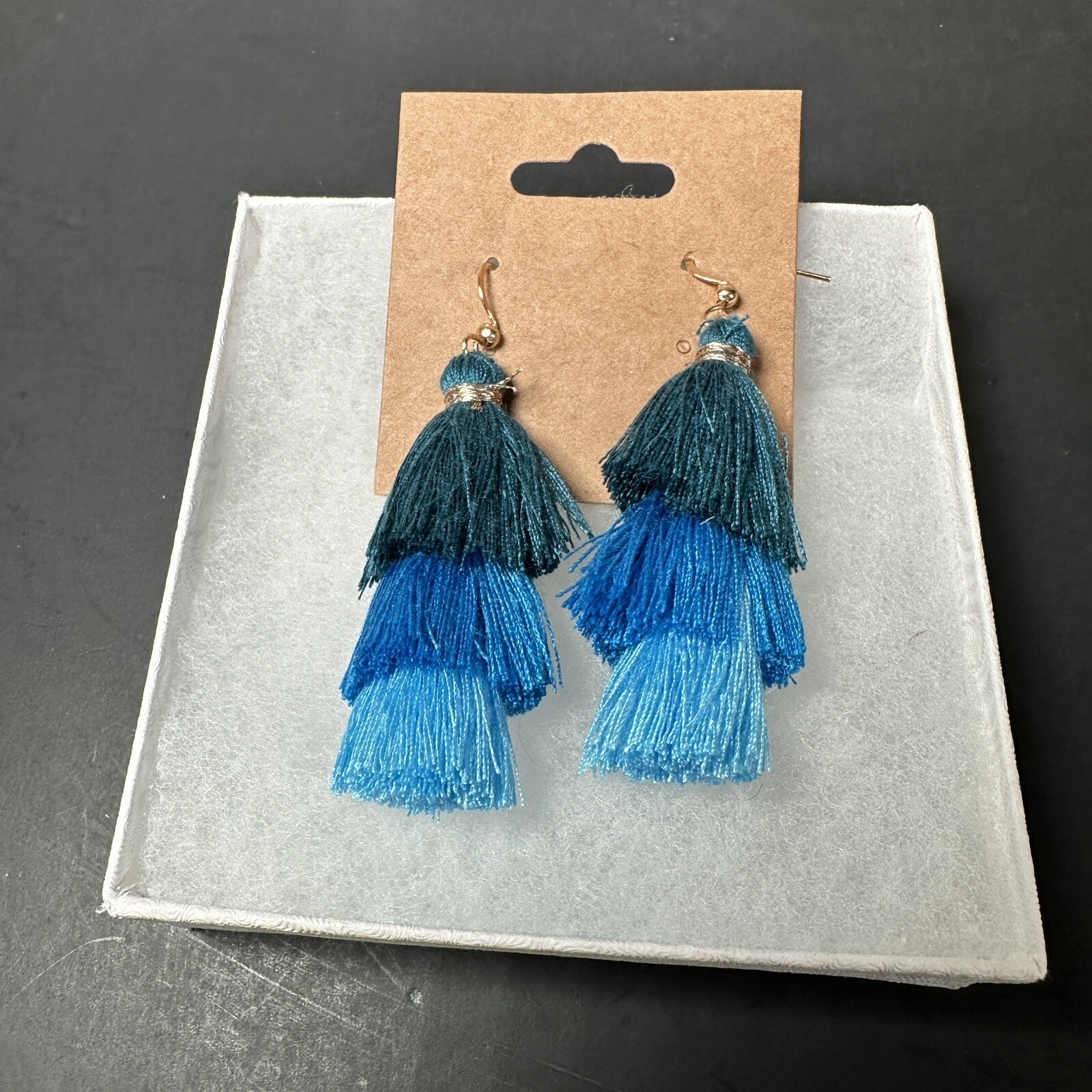 Three-Layer Three Color Tassel Earrings 2 Inch Long - Never worn - Comes w/ Box