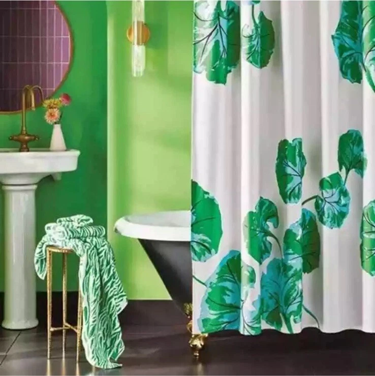 DVF Target Geranium Leaf Green Shower Curtain Diane Von Furstenberg Brand NEW Foto 2 de 4