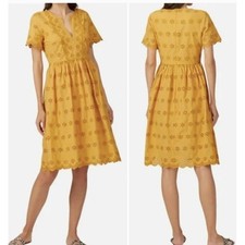 Madewell Yellow Floral Scalloped Eyelet V-Neck Midi Dress Size 0
