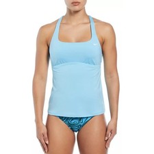 Nike Women Light Blue Essential Square Neck Racerback Swim Tankini Top Size S
