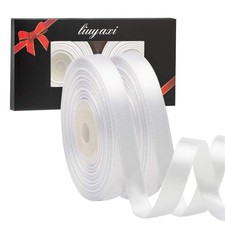 White Satin Ribbon 3/8 Inch x 50 Yards Double Faced For Wedding Bow DIY