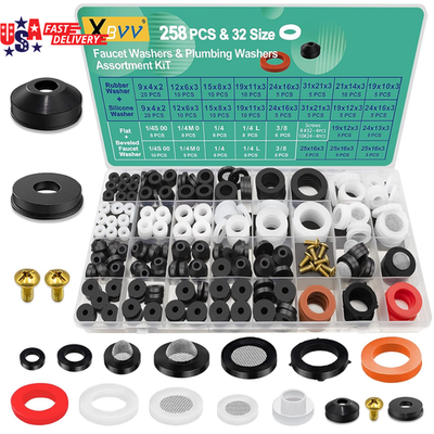 #ad #ad 32 Size 258 Pcs Faucet and Plumbing Rubber Washers Assortment Kit for Assorted G $29.44