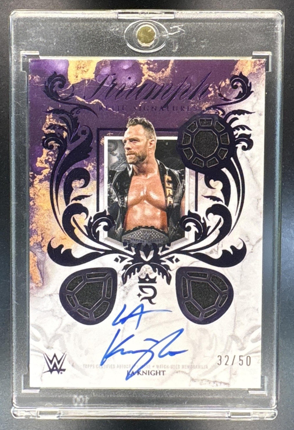 2025 Topps Royalty WWE LA Knight #TRS-LAK Triumph Relic Sigs Purple /50 Auto