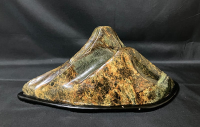 Japanese Viewing Stone Suiseki Twin Peak Mountain Landscape Green