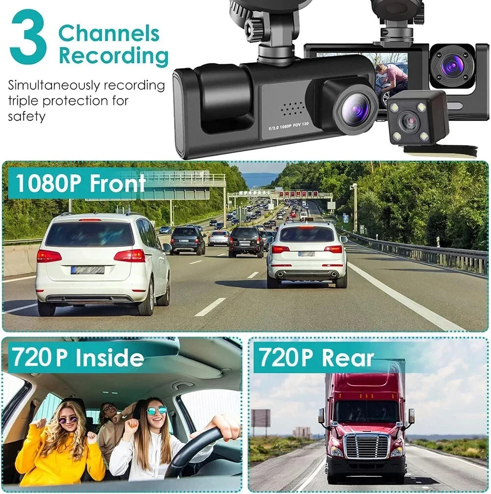 Dashcam per Auto Telecamera Full HD Dvr Car Video Camera 1080p Retromarcia 3 Cam - Miniatura 8