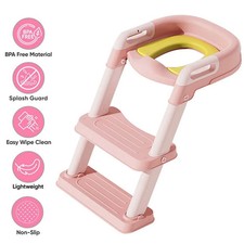 Potty Training Child Toilet Seat with Ladder, Portable Non-Slip for Home Pink 