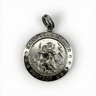 Sterling Silber 925 ''St. Christophorus Protect Us'' 0,75'' Anhänger/Charm, 4g