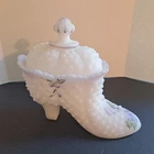 95th Anniversary Fenton Glass Victorian Shoe Painted Candy Dish Signed F Enoch