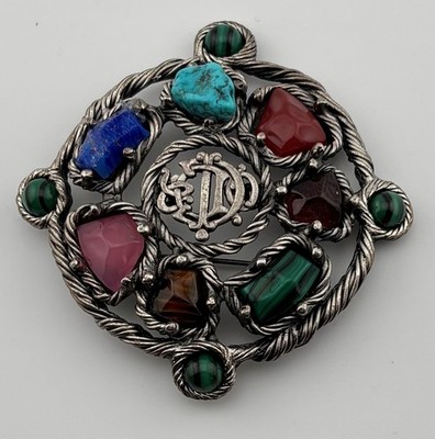 Christian Dior 1980's ERA Hardstone Brooch w/Colored Stones - 3314
