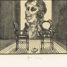 Karl-Georg Hirsch poet reading greeting card East German art wood engraving sign 1970