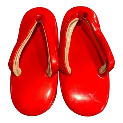 Vintage Japanese Red Lacquer Geta Sandals 23cm Wooden Kimono Shoes