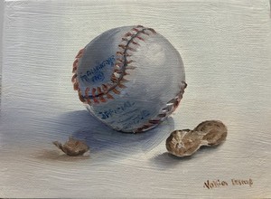 Oil painting Baseball and Peanuts Original Still Life Wall Art sports Home Decor