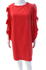 Tahari Womens Red Shift Dress Long Sleeve Round Neck Size 8