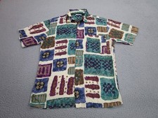 Pierre Cardin Shirt Mens S Abstract Geometric Colorful Rayon Button Up 90s Style