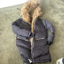 Maniere De Voir Girls /womans Black Hooded Fur Trim Padded Puffer Jacket size 6