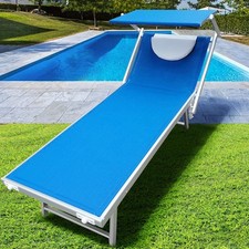 Lettino Prendisole Lido Alluminio Parasole e Cuscino Piscina Mare Giardino Blu