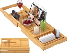 Foldable Bathtub Caddy Tray for Tub Bamboo Expandable Bath Table Trays Premium
