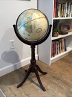 Vintage Replogle World Classic  12" Globe on 4-Leg Wood Stand Brass Feet USA