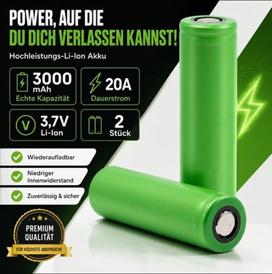 2 Akkuzelle 3,7V 3000mAh bis 30A Hochleistungs für  DIY-Projekte E-Zig 17,5х65mm