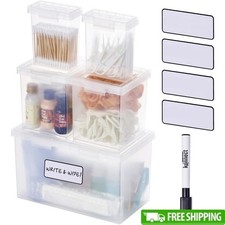 Clear Storage Boxes W/ Lids Custom Labels Stackable Bins Durable Hinge New