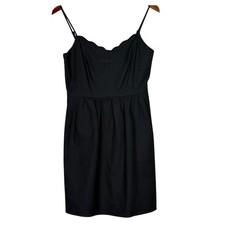 J.Crew Scalloped Neckline Spaghetti Strap Mini Dress Lined Pockets ZipUp 4 Black
