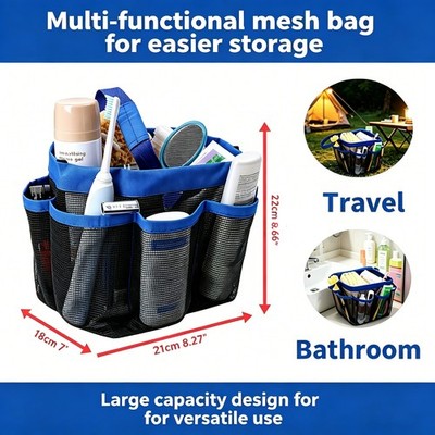 Blue Mesh Shower Caddy Tote Portable Hanging Bathroom Organizer and Storage Bask