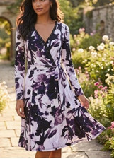 Simply Vera Wang Faux Wrap Dress Belted L/S Abstract Print Stretch Jersey S NWT
