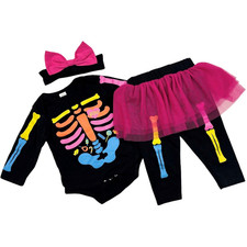 Baby Girl 6 9 12 Mos Halloween Skeleton Outfit Tulle Pink Skirt Black Candy Bow
