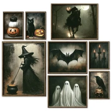 JarThenaAMCS 8Pcs Vintage Halloween Wall Art Prints Scary Headless Horse Witc...