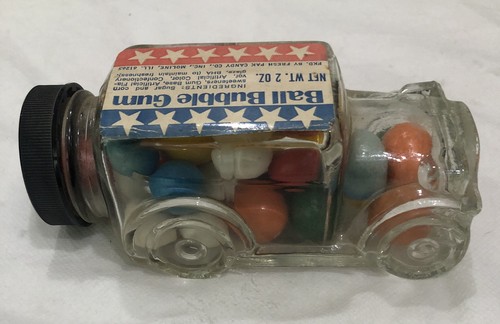 Vintage Ball Bubble Gum Car Shaped Glass Candy Bottle Fresh Pak Candy Moline IL - Picture 3 of 9