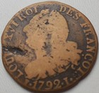 MONNAIE FRANCE LOUIS XVI - 6 DENIERS 1792 I- 25 mm, 5,52 gr