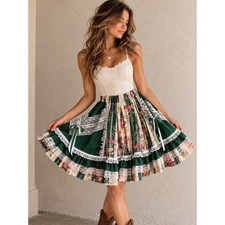Vintage Fun Fancy Floral Square Dance Skirt Western Prairie Lace Full Circle