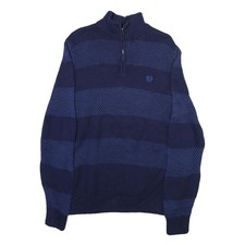 CHAPS Mens Blue  Navy Patterned Jumper High Neck Chunky Knit M Cotton Blend