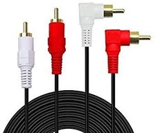 2RCA Cable,10ft Gold Plated 90 Degree Right Angle 2-Male to 10FT, White