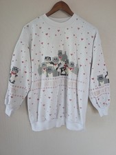 Vintage Cat Sweatshirt M Kitty Hearts All Over Print Lightweight AOP Sweatshirt