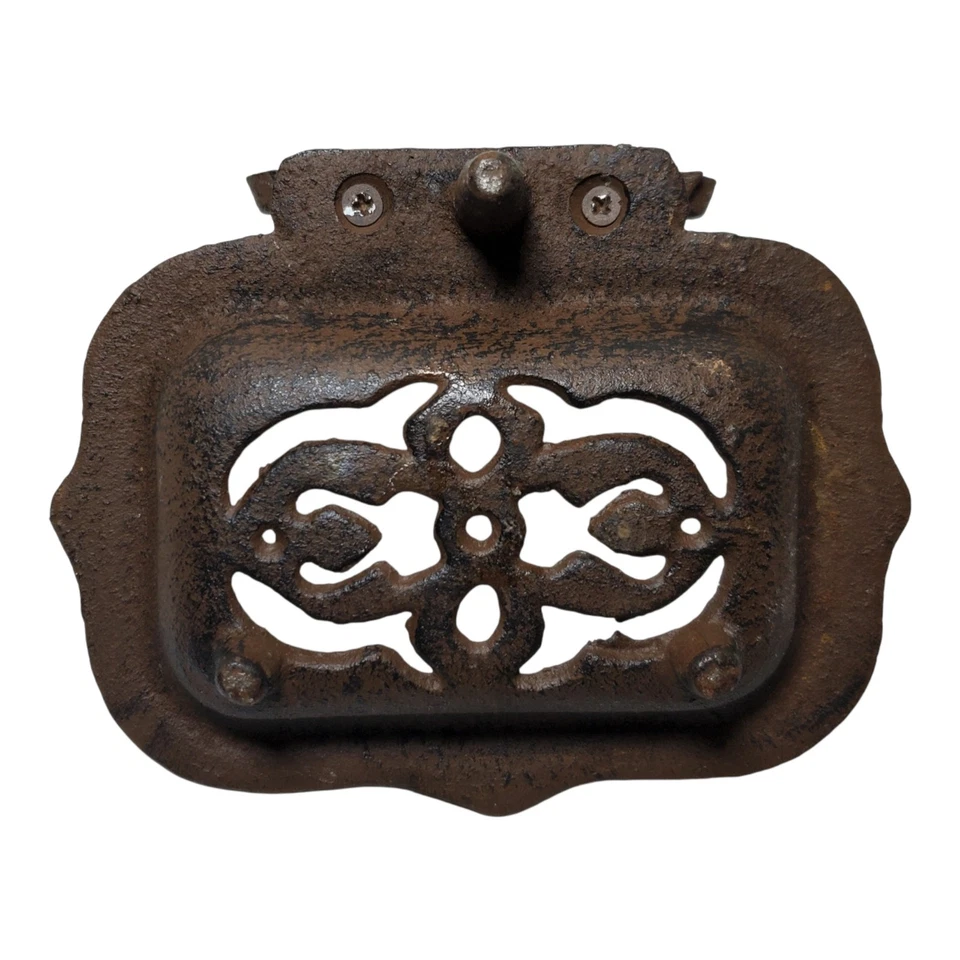 Antiguo soporte de jabón de hierro fundido estilo victoriano plato de metal de 4"x5,5" Foto 3 de 3