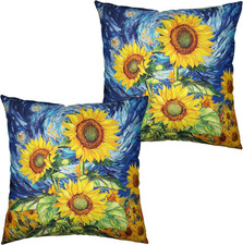Sunflower Pillow Covers 18X18 Set of 2 Van Gogh Starry Night Throw Pillow Covers