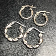 9190 Sterling Silver FAS 925 Hoop Earrings 2 Pair Twisted & Classic