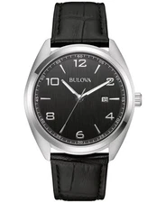 Bulova Men's Classic Date Indicator Quartz Black Leather Watch 42MM 96B453