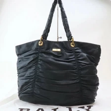 BALLY Black Leather Tote Bag Metal Accents Used