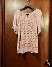 AB Studio Xl Pink Lace Detail Flutter Sleeve Top