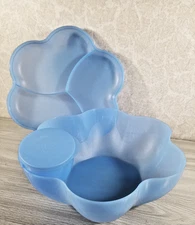 Tupperware Blue Chip n Dip Server w/ Divided Lid & 1 Dip Bowls w/ Lid #4624
